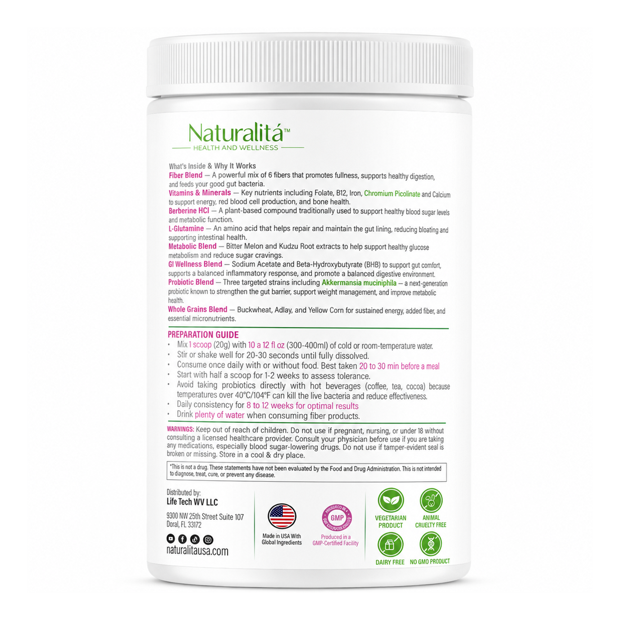 Naturalitá Support Daily Fiber Wellness Blend – Prebiotic & Probiotic Fiber Formula for Daily Use