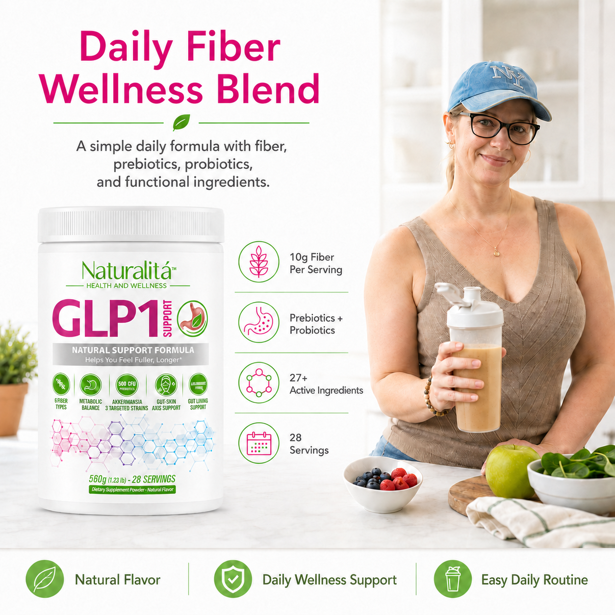 Naturalitá Support Daily Fiber Wellness Blend – Prebiotic & Probiotic Fiber Formula for Daily Use